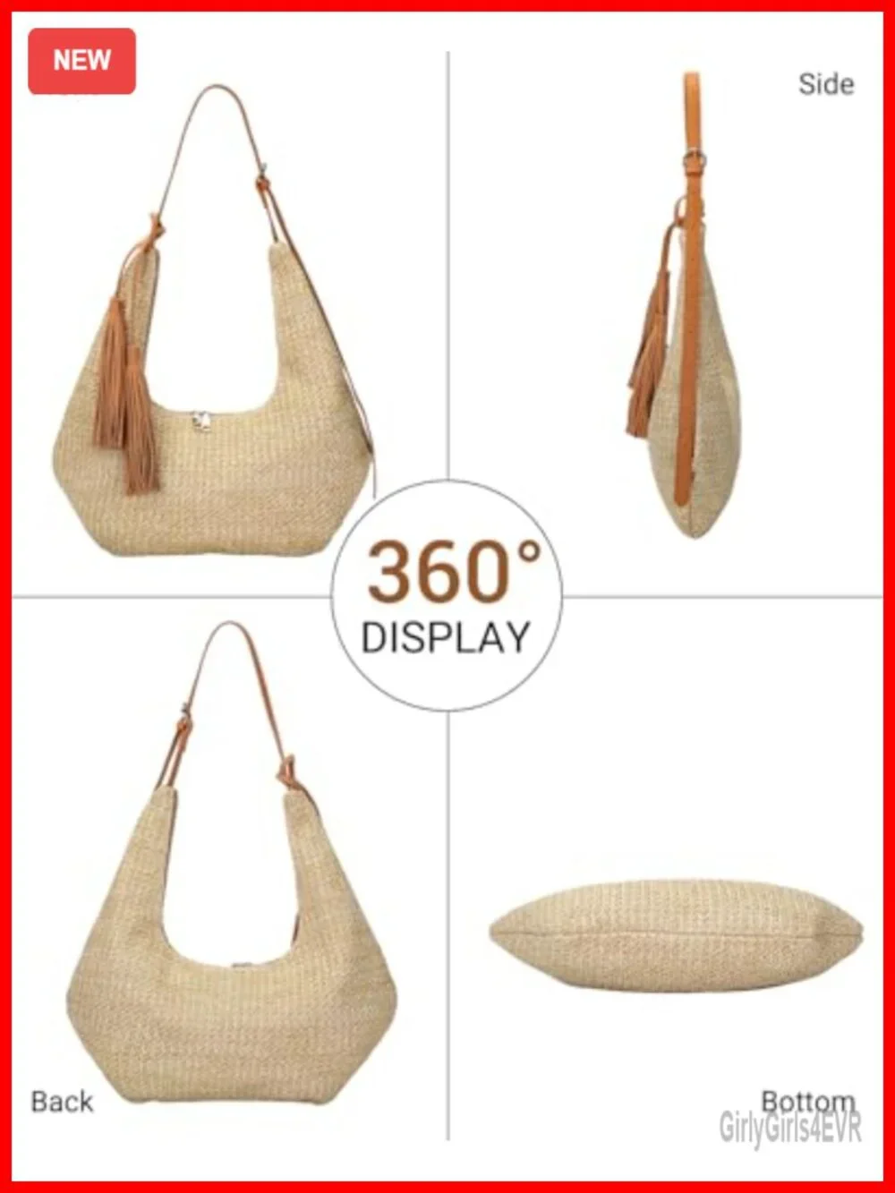Handwoven Straw Crescent Hobo Bag Boho Shoulder Purse Summer